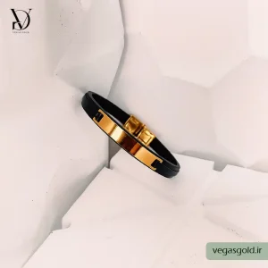 دستبند چرم با پلاک طلا کد001