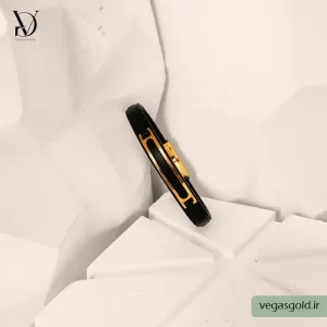 دستبند چرم با پلاک طلا کد002