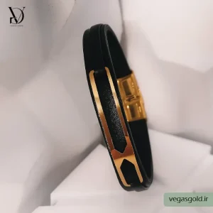 دستبند چرم با پلاک طلا کد004