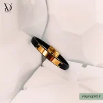 دستبند چرم با پلاک طلا کد005