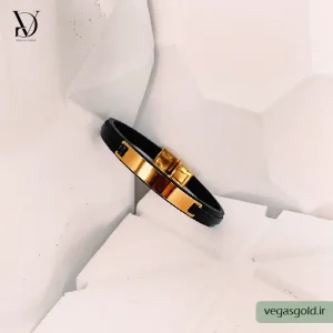 دستبند چرم با پلاک طلا کد005