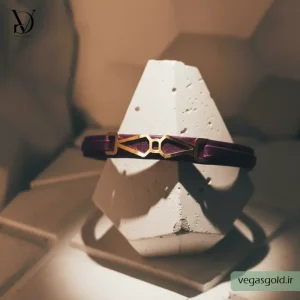 دستبند چرم با پلاک طلا کد007