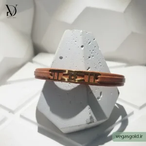دستبند چرم با پلاک طلا کد009
