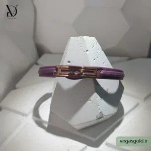 دستبند چرم با پلاک طلا کد011