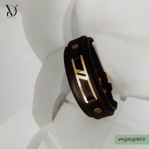 دستبند چرم با پلاک طلا کد016