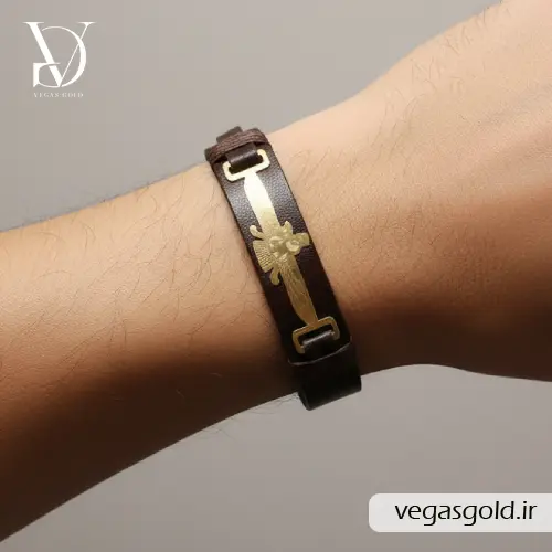 عکس دستبند چرم و طلا مردانه و زنانه