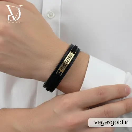 دستبند چرم و طلا مردانه با پلاک طلا | مدل و عکس دستبند طلا و چرم