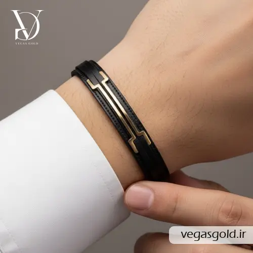 دستبند چرم و طلا مردانه شیک | مدل و عکس دستبند چرم و طلا