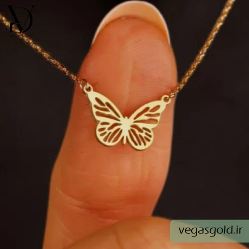 پلاک طلا پروانه ای ظریف و دخترانه بدون نگین