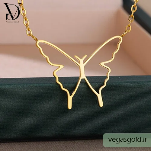 گردنبند طلا طرح پروانه تو خالی جدید