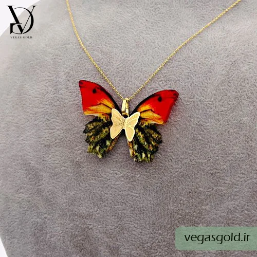  پلاک طلا پروانه پارچه ای قرمز مدل جدید