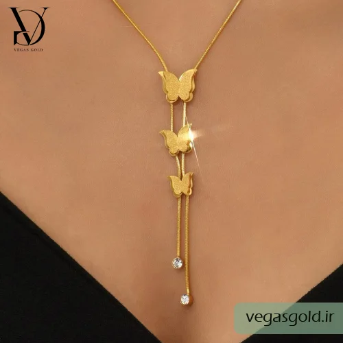 پلاک پروانه طلا تراش خورده براق و شیک و آویزدار