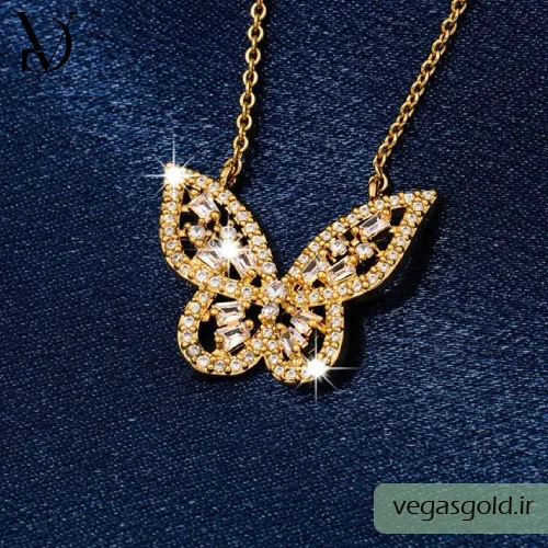 پلاک طلا پروانه نگین دار لوکس و مجلسی